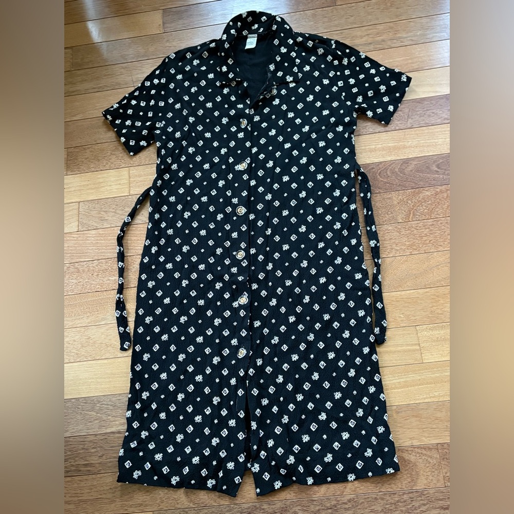 Vintage Black and White Patterned Midi Dress